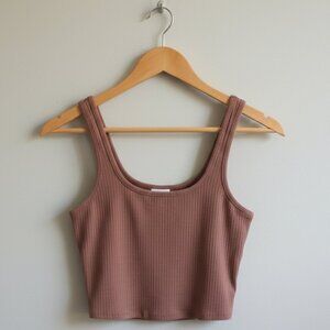 Destined Brown Ribbed Scoop Neck Crop Top - Size Medium
